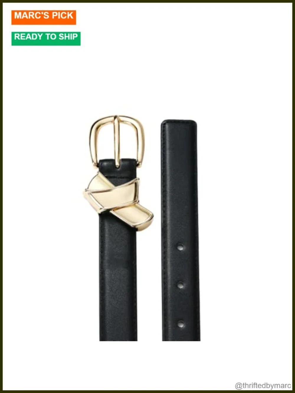 Women Faux Leather Belt with Gold Buckle & Knot Accent Minimalist